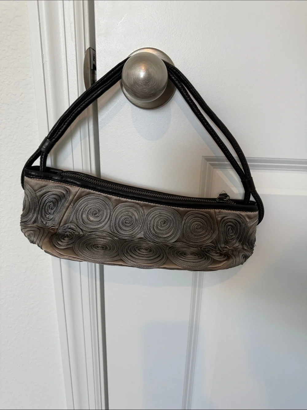 Giorgio Armani Gray Spiral Rosette Wristlet Clutch